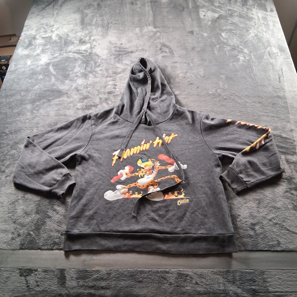 Cheetos Flamin Hot Hoodie Womens Medium Gray Chester Cheetah Graphic Pullover